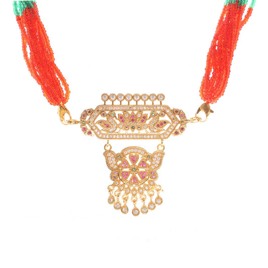 Rajasthani Gold Plated Designer Mini Aad with Moti Layered