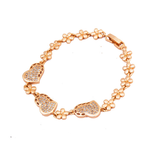 Rose Gold Heart Shape With Flower Bracelet