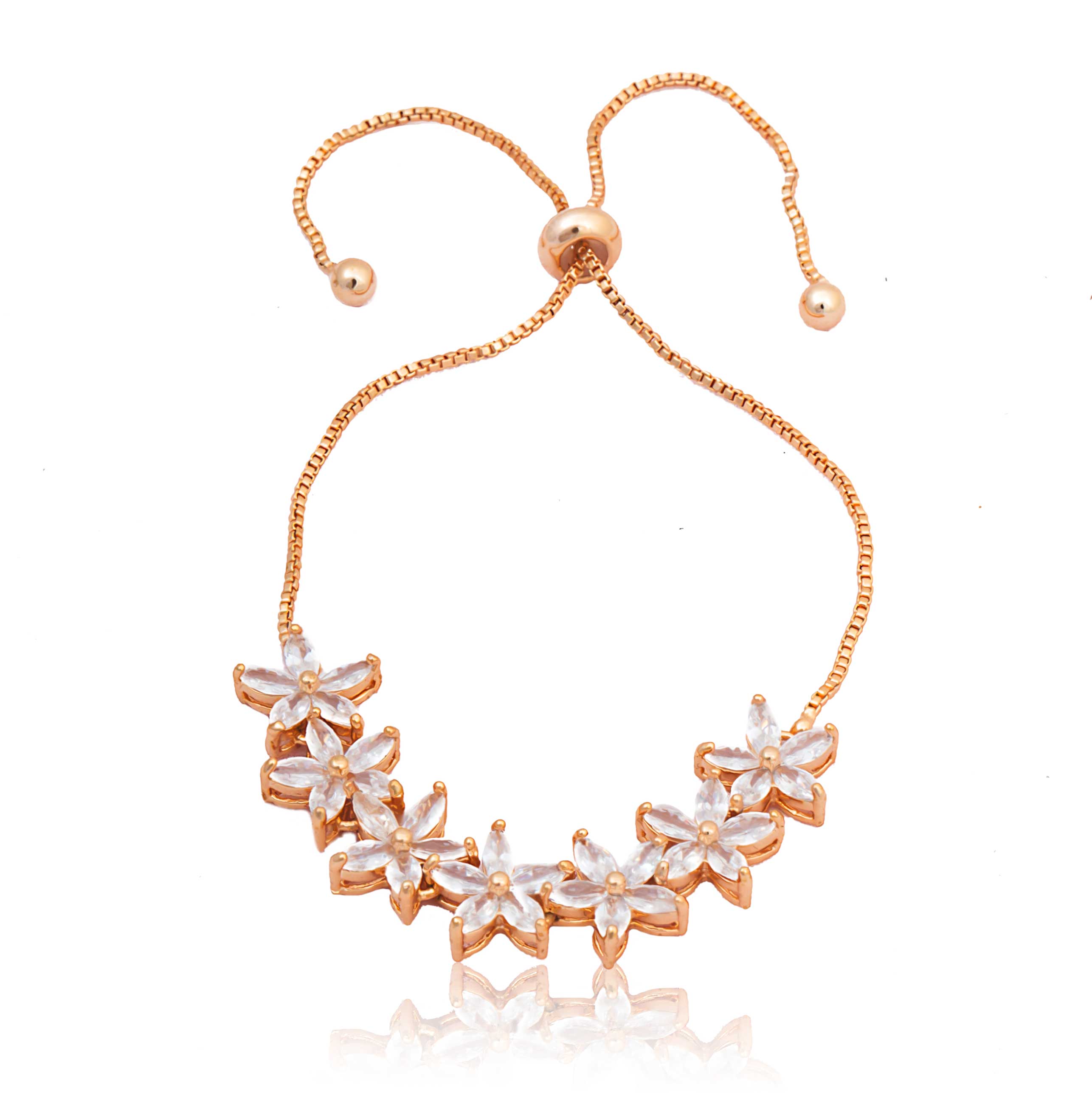 Rose Gold Flower Design CZ Diamond Bracelet