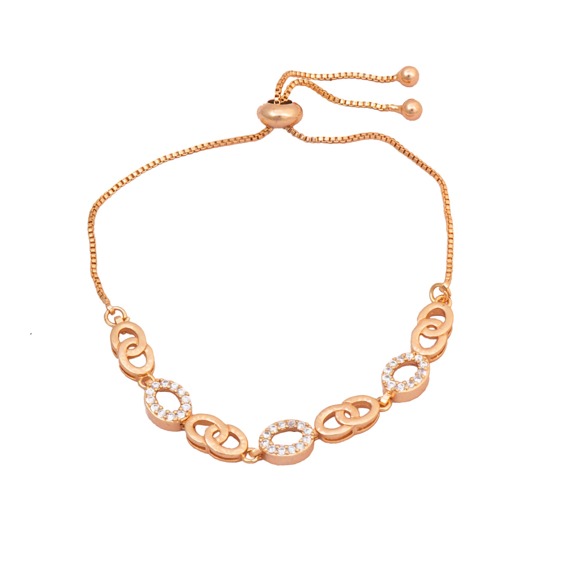 Rose Gold American Diamond Work Oval Shape Bracelet