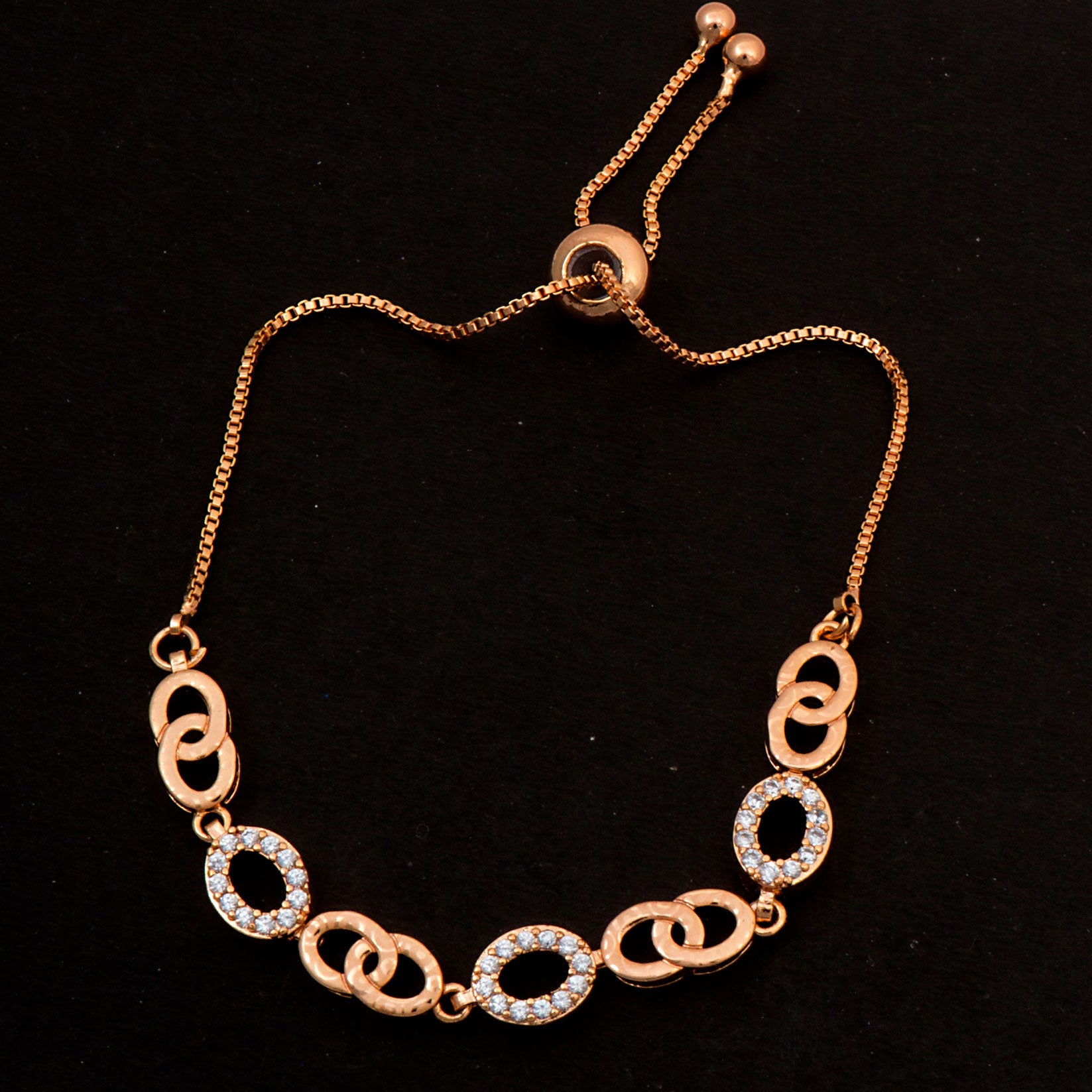 Rose Gold American Diamond Work Oval Shape Bracelet