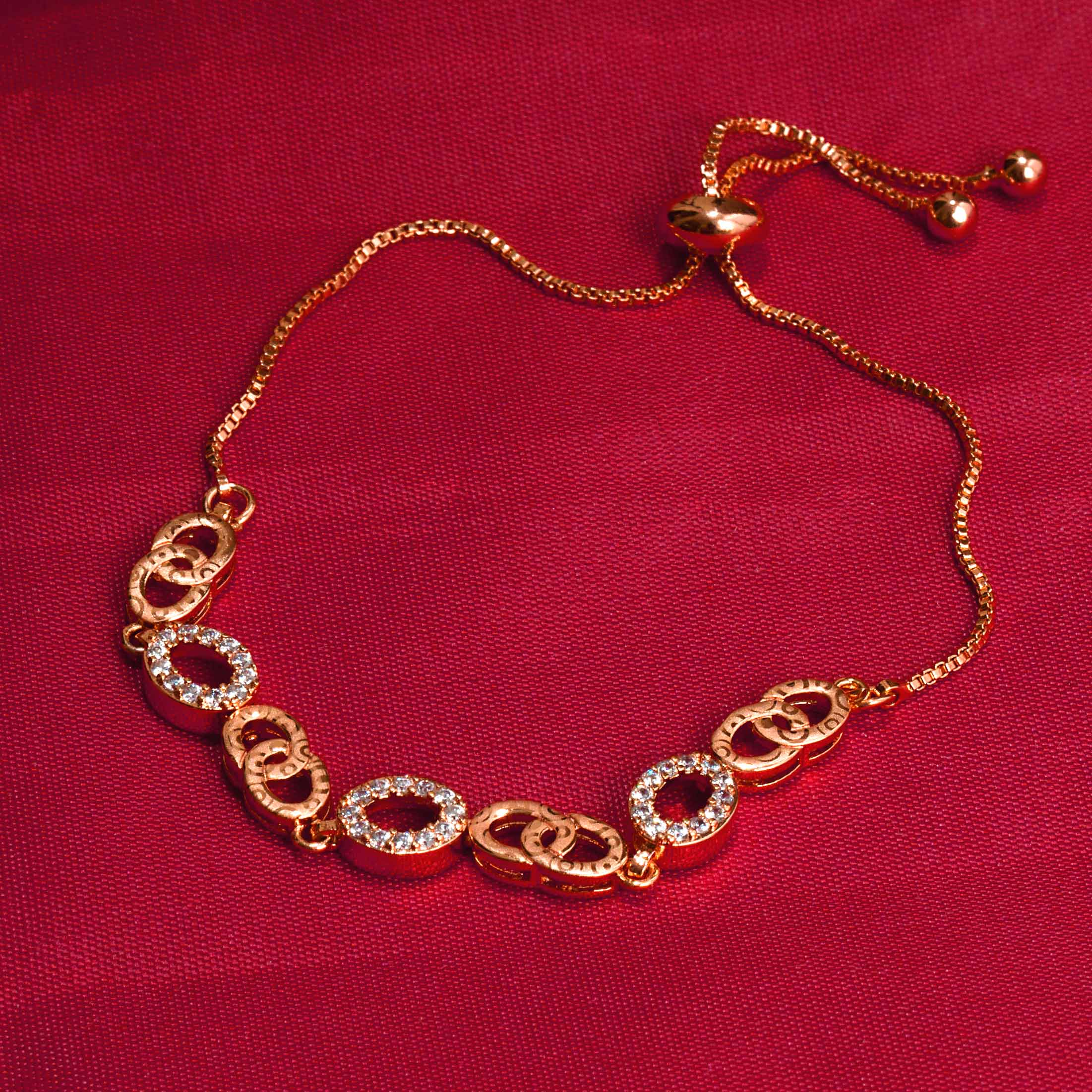 Rose Gold American Diamond Work Oval Shape Bracelet