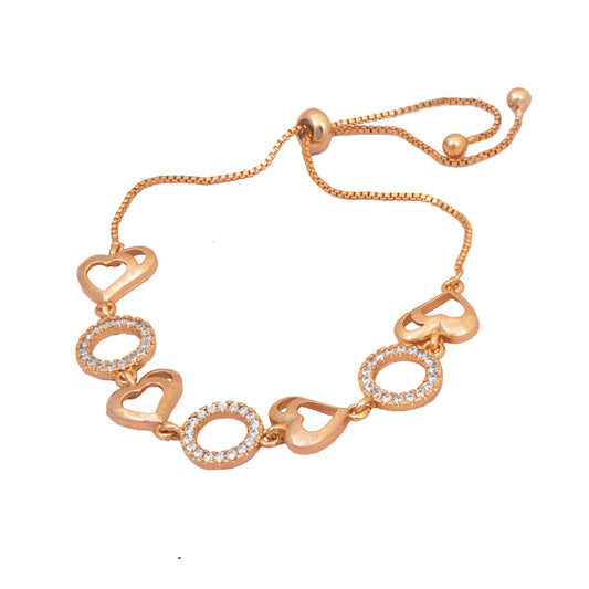 Rose Gold American Diamond Work Heart Shape Bracelet