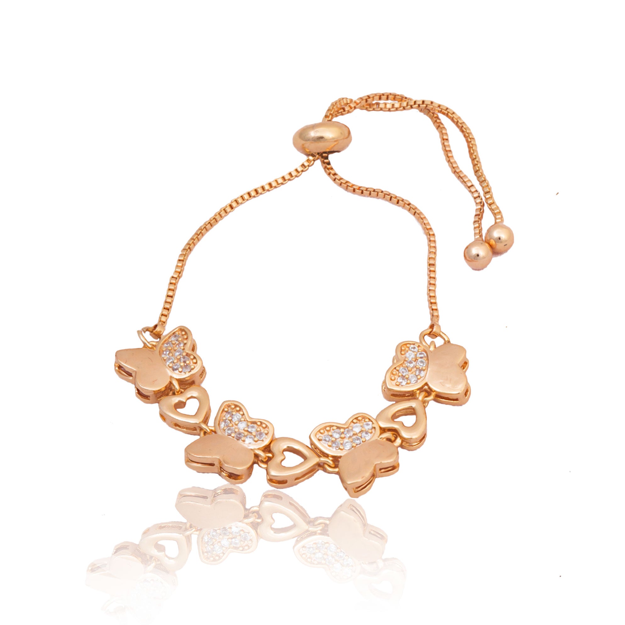 Rose Gold American Diamond Work Butterfly Design Bracelet
