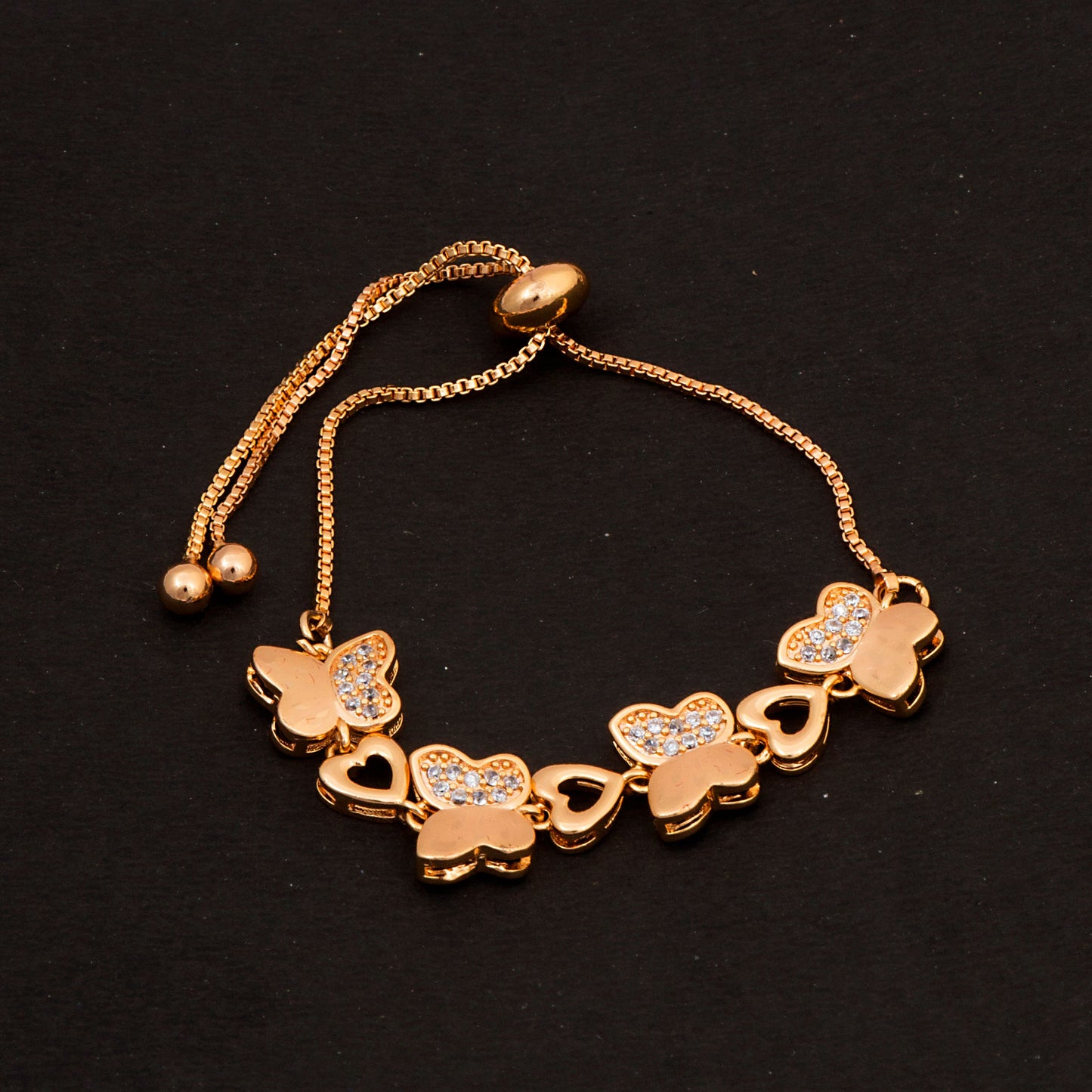 Rose Gold American Diamond Work Butterfly Design Bracelet