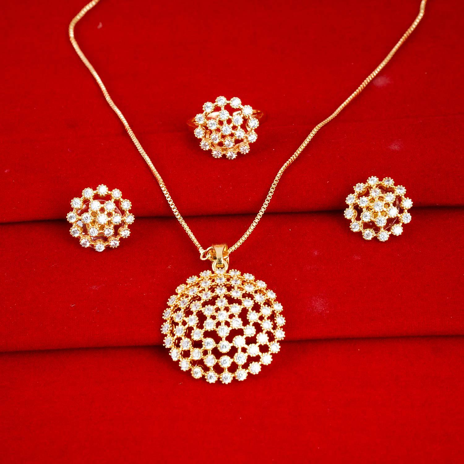Dazzling design Rose Gold plating Combo set studdedwith white stones
