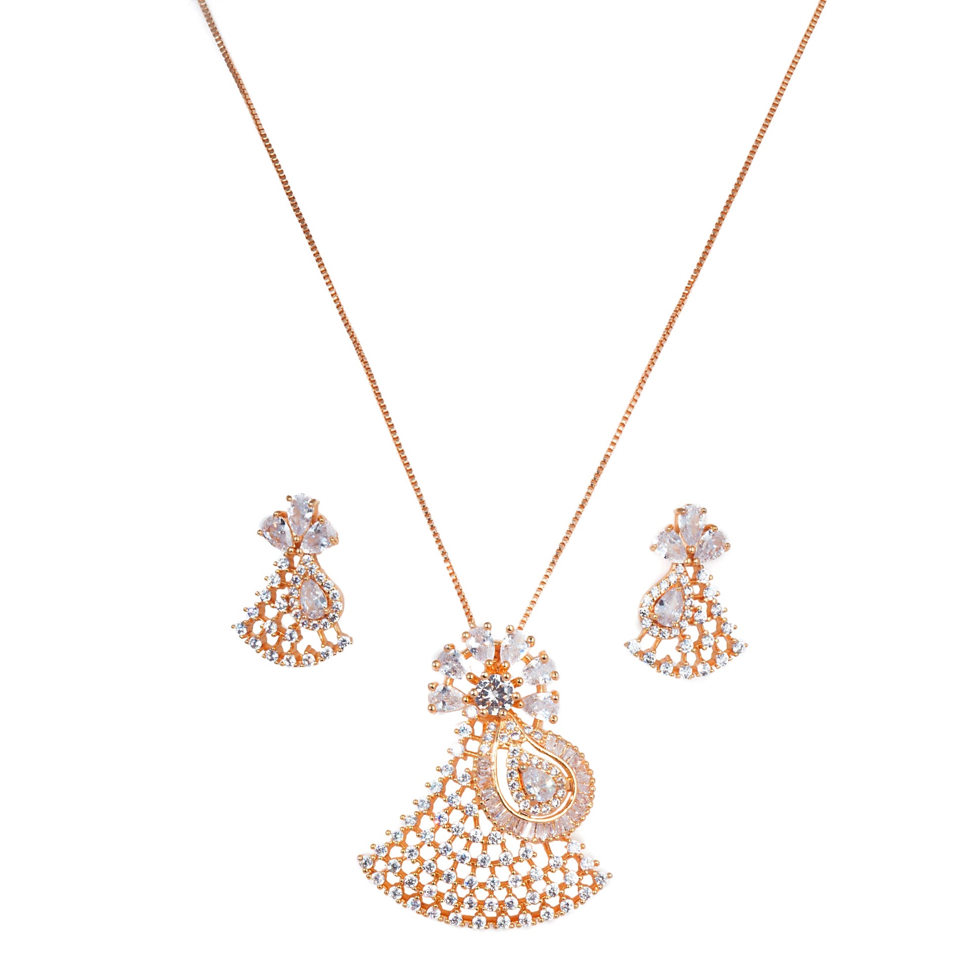 Rose Gold Neckpiece Enamelled with American Diamond and CZ Diamonds