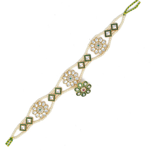 Ethnic Mathapatti Sheeshful White Pearl and Kundan Work for women