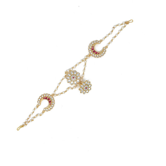 Ethnic Mathapatti Sheeshful White Pearl and Kundan Work for women