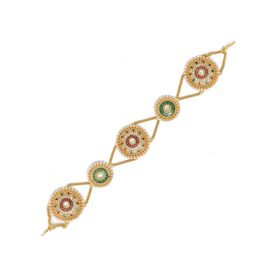 Ethnic Mathapatti Sheeshful White Pearl and Kundan Work for women