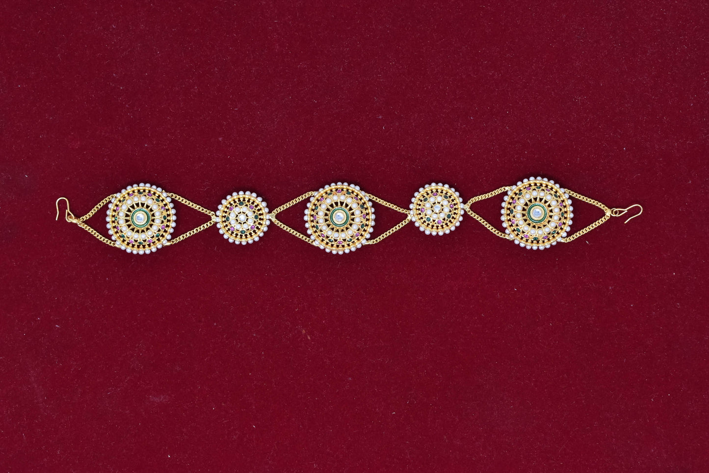 Ethnic Mathapatti Sheeshful White Pearl and Kundan Work for women