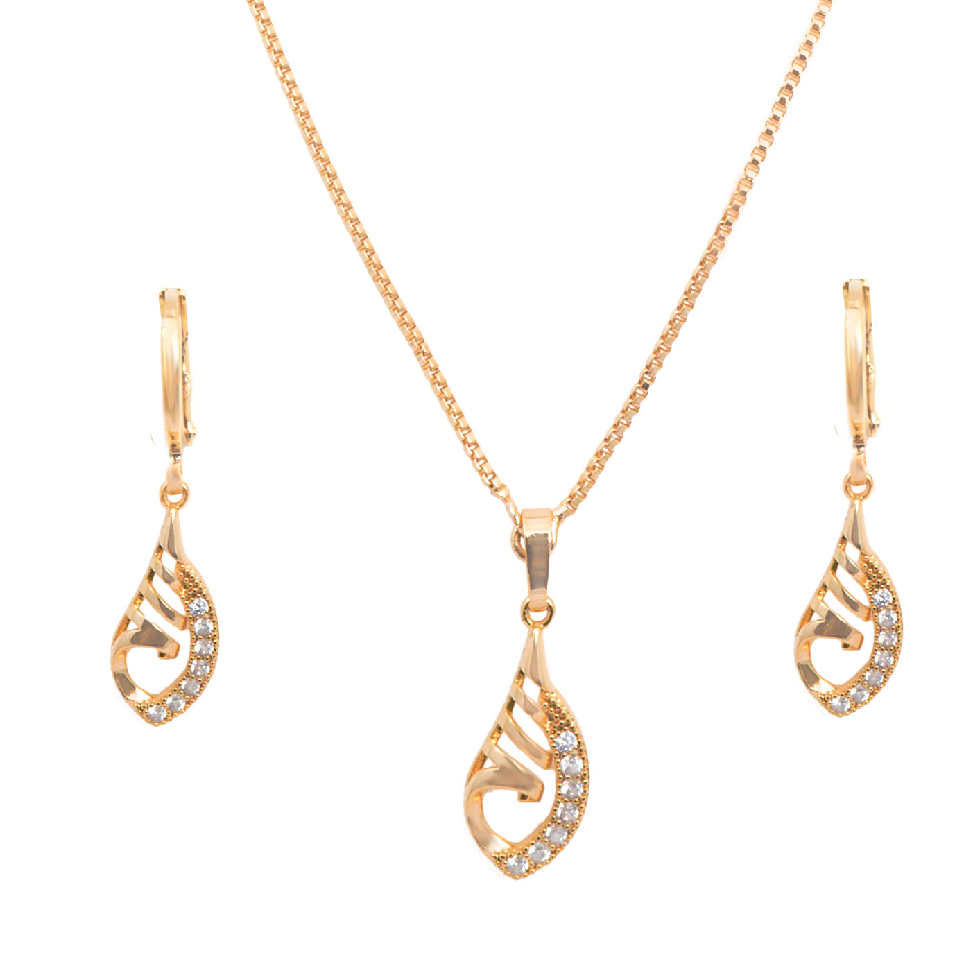 Rose Gold American Diamond Fancy Chain Pendant Neckpiece