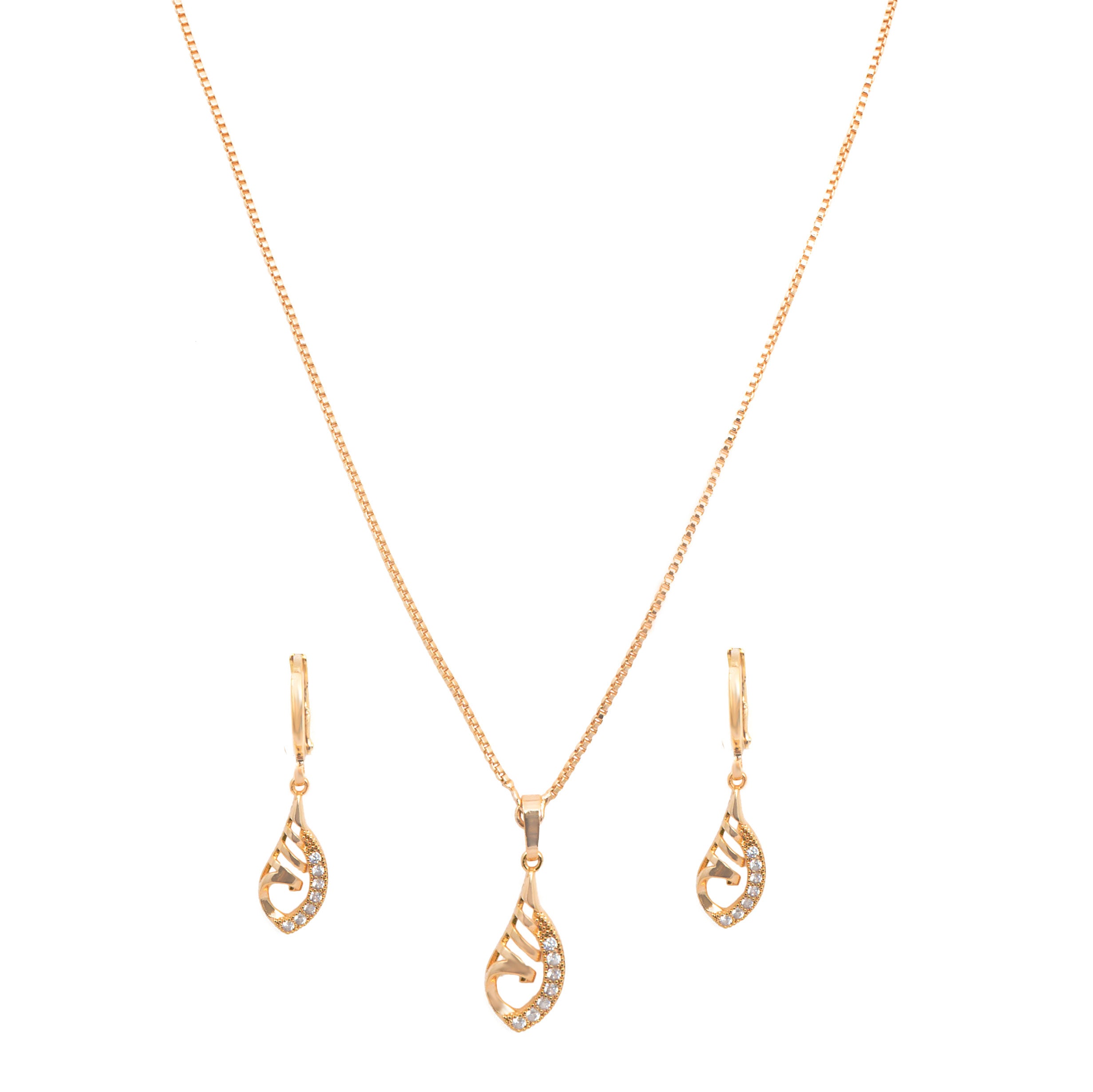 Rose Gold American Diamond Fancy Chain Pendant Neckpiece