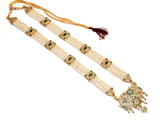 Gold Plated Extraordinary AD Gemstones Jaipuri Traditional Pearl raanihaar Necklace for Women