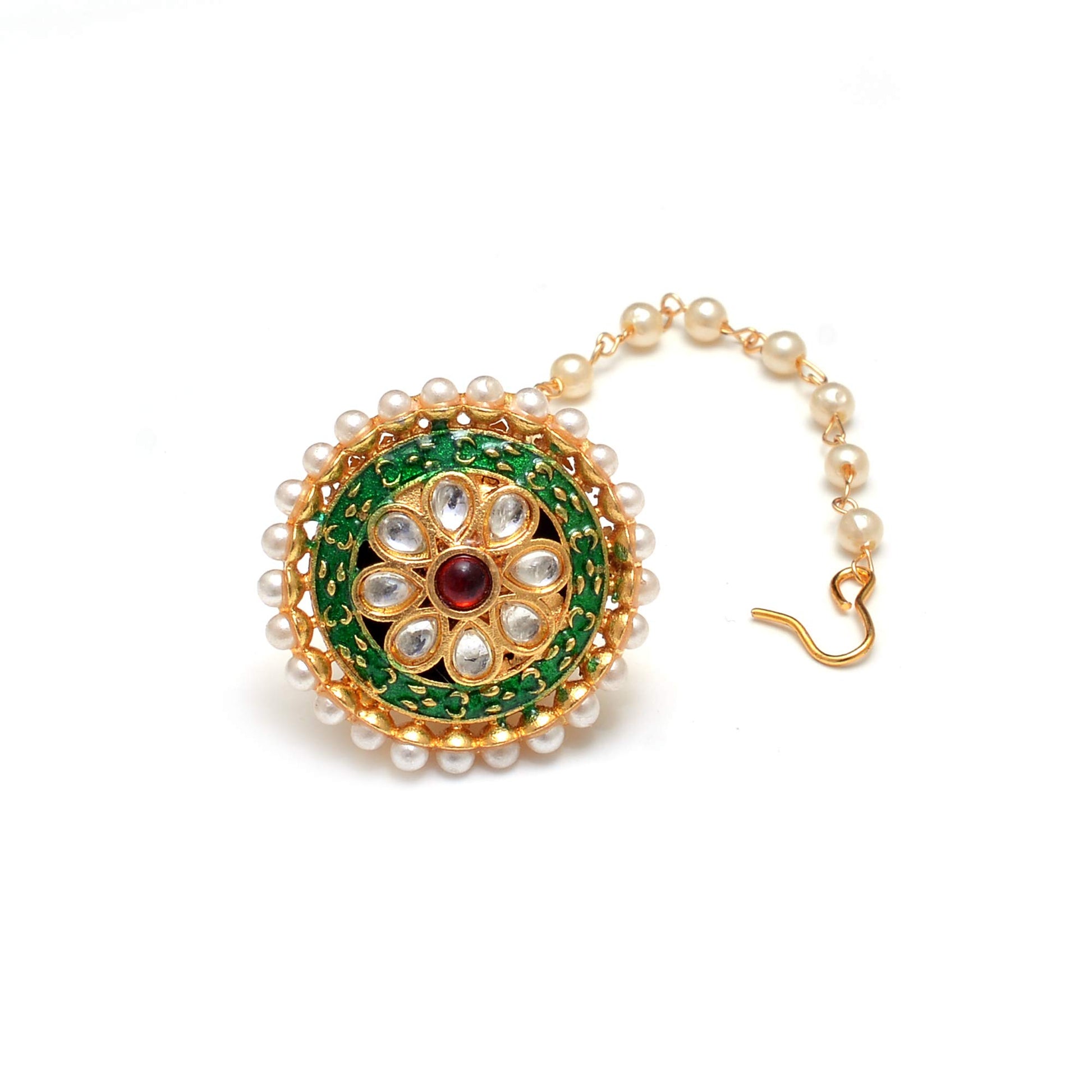 Traditional Ethnic Style Gold Plated kundan Meena borla for Women