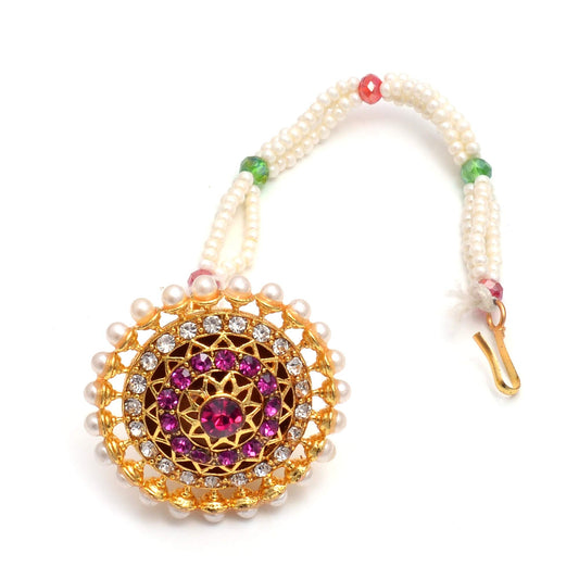 Traditional Ethnic Gold Plated kundan Meena borla for Women