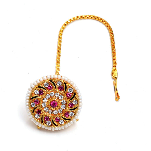 Traditional Ethnic Gold Plated kundan Meena borla for Women