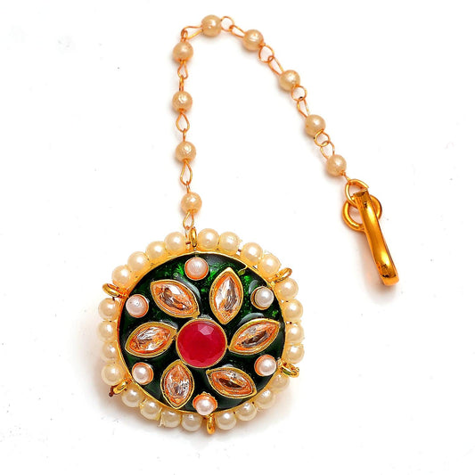 Traditional Ethnic Style Gold Plated kundan Meena borla for Women