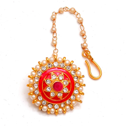 Traditional Ethnic Style Gold Plated kundan Meena borla for Women