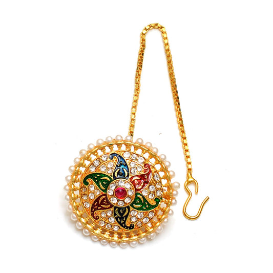 Traditional Ethnic Style Gold Plated Pearl Meena borla for Women