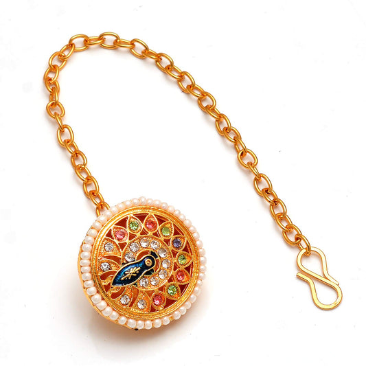 Traditional Ethnic Style Gold Plated kundan Meena borla for Women