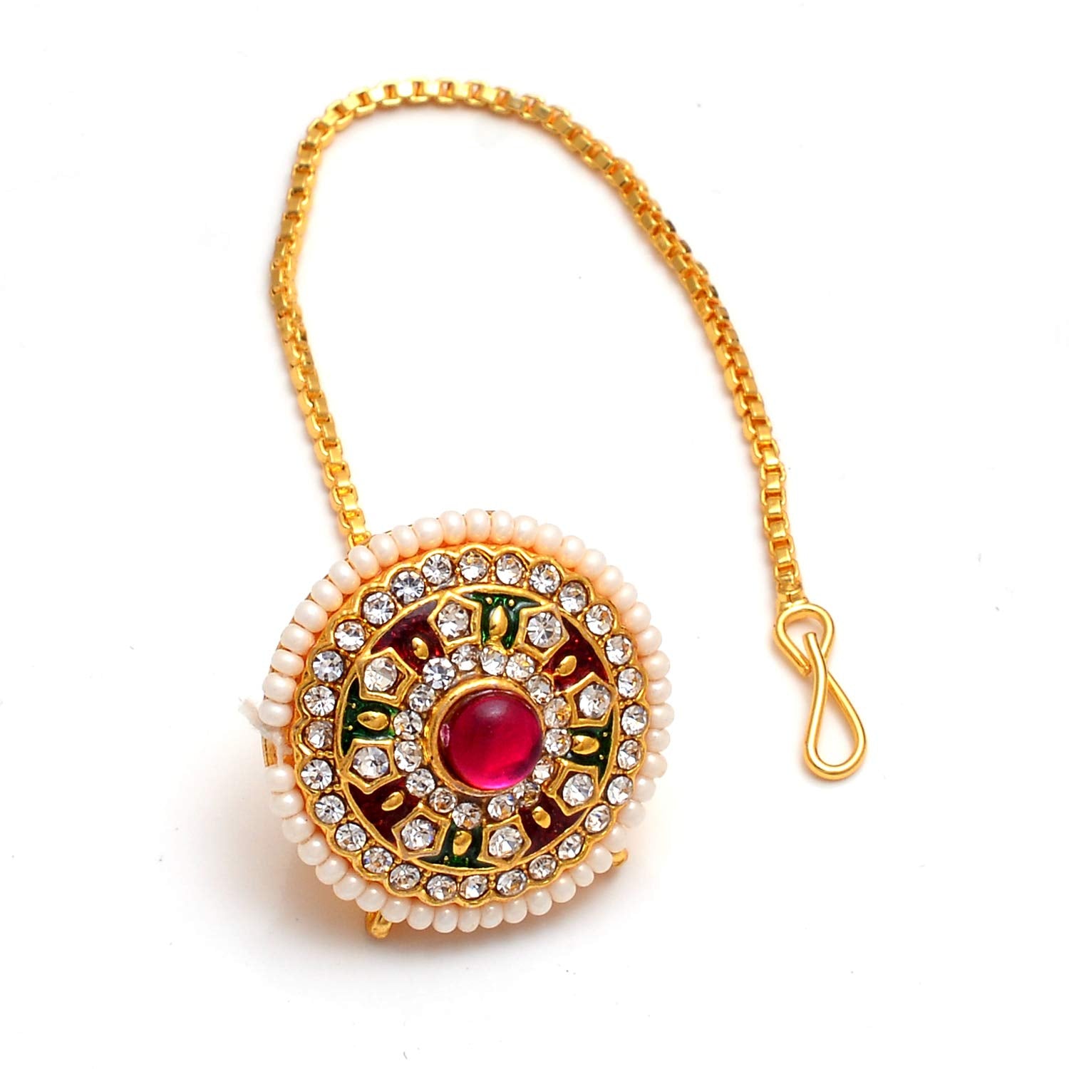 Traditional Ethnic Style Gold Plated kundan Meena borla for Women