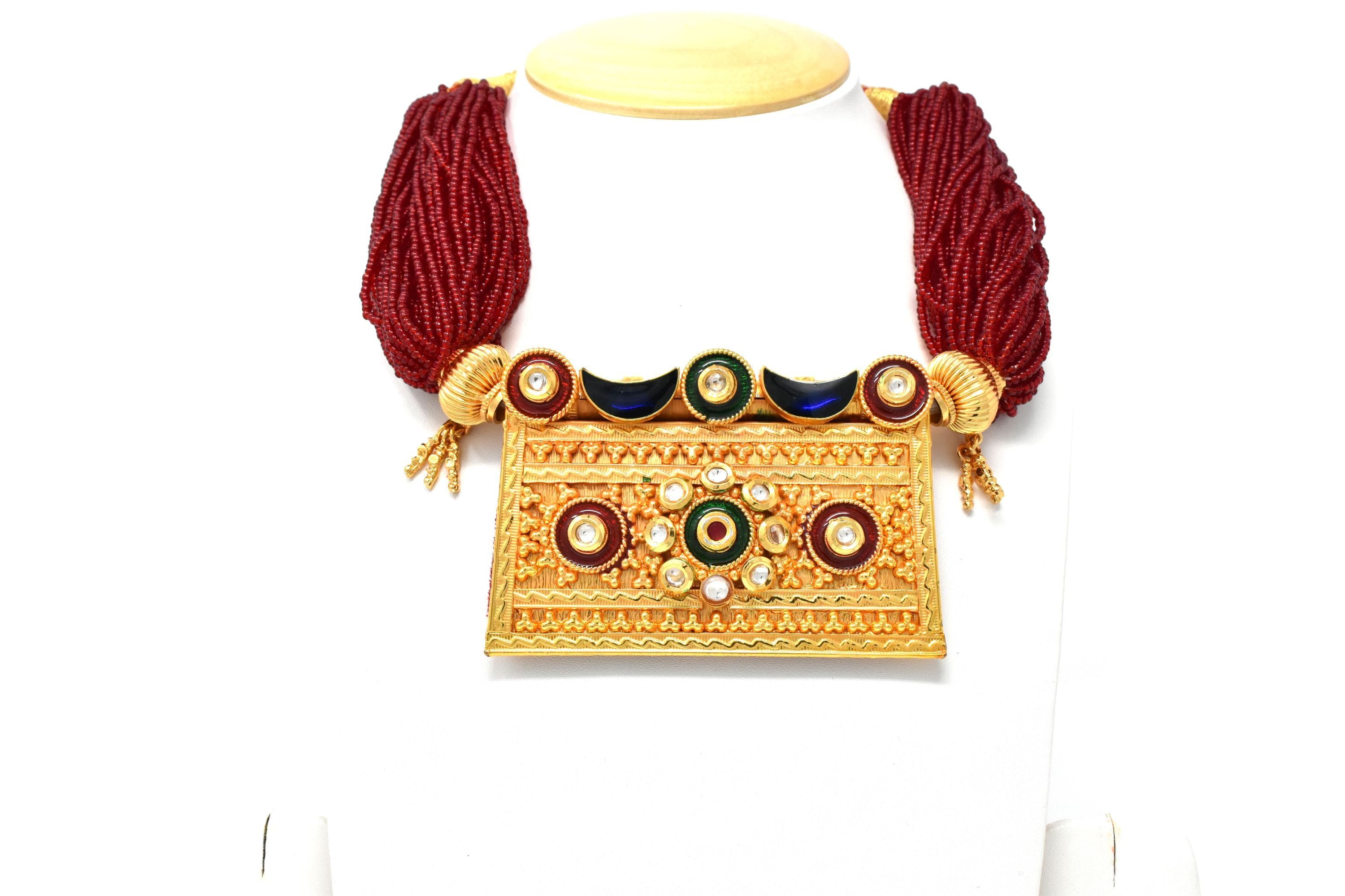 Antique Traditional Rajasthani Gold Plated Kundan Work Maroon Timaniya