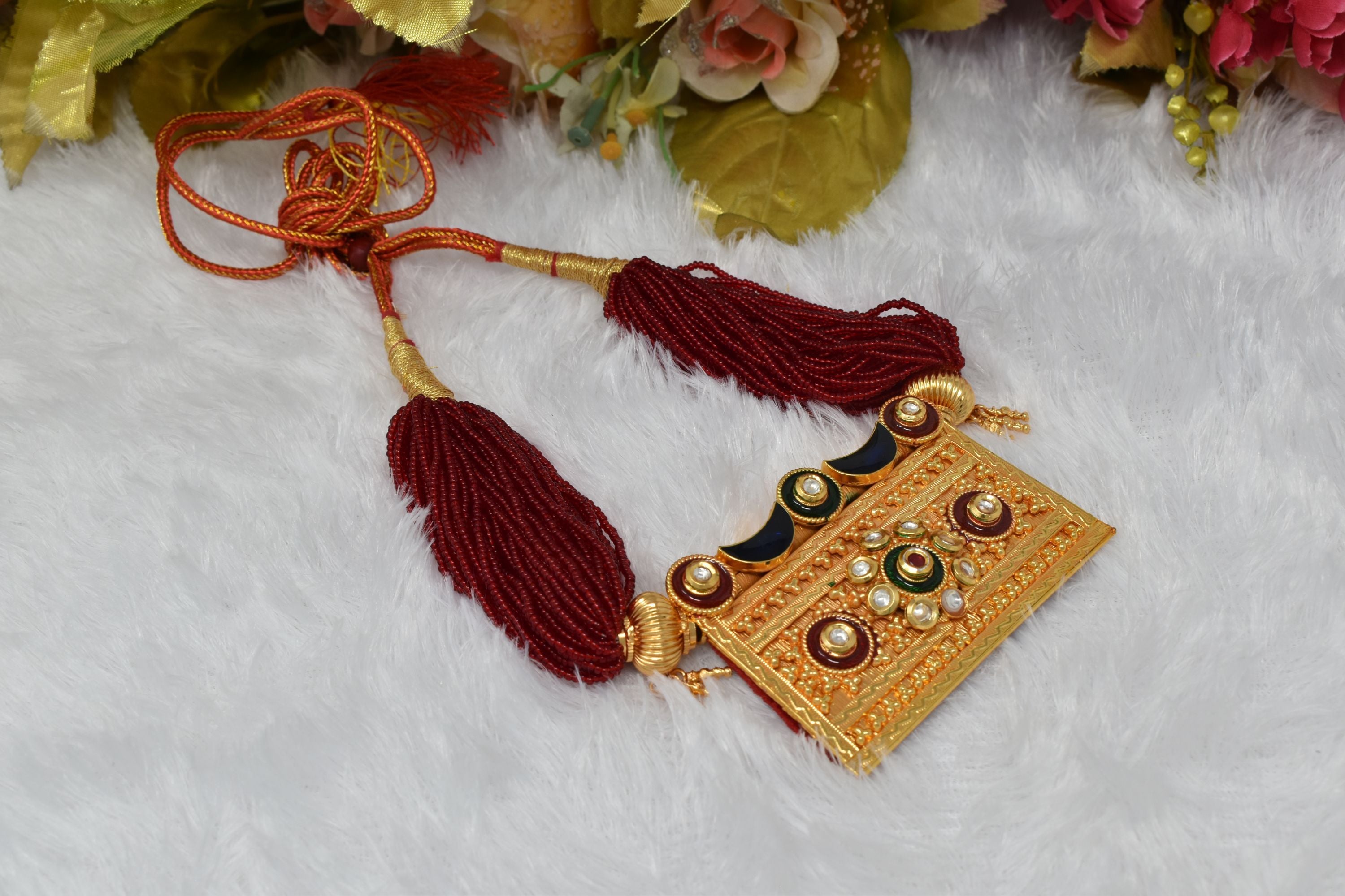 Indian Jewellery from Meira Jewellery:Rajasthani Jewellery,Antique Traditional Rajasthani Gold Plated Kundan Work Maroon Timaniya