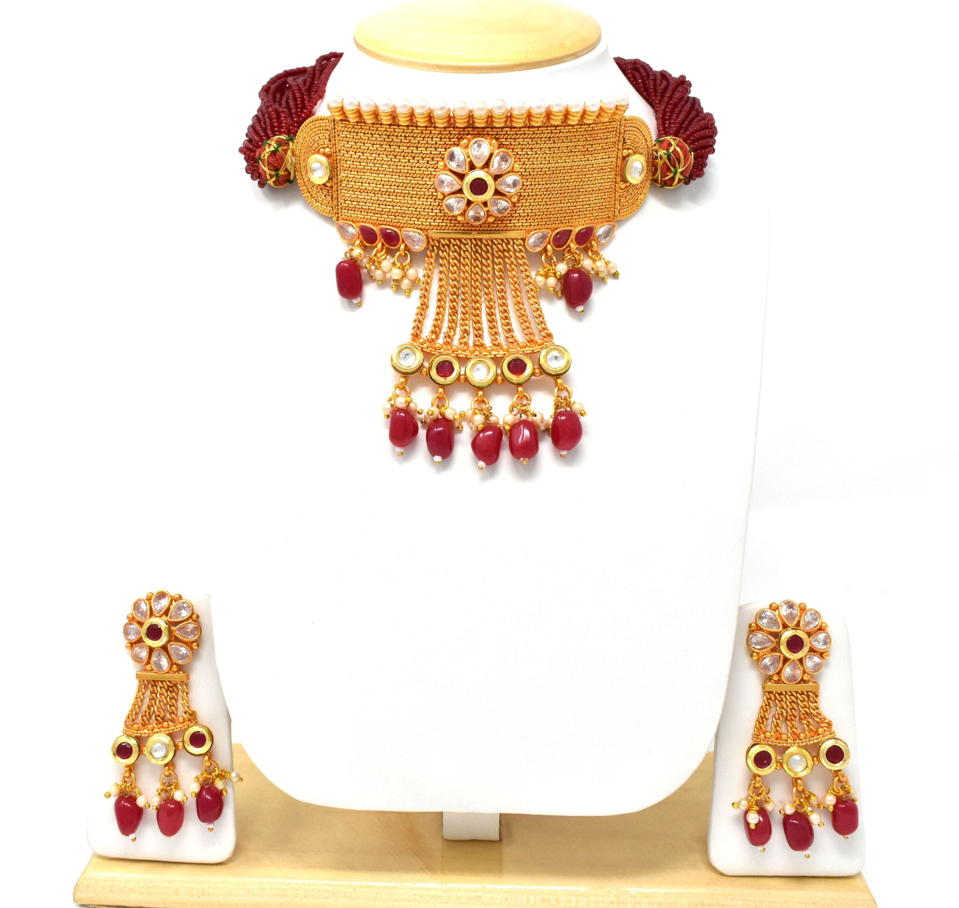 Designer Premium Quality Gold Plated Rajasthani  Multy String Maroon Choker