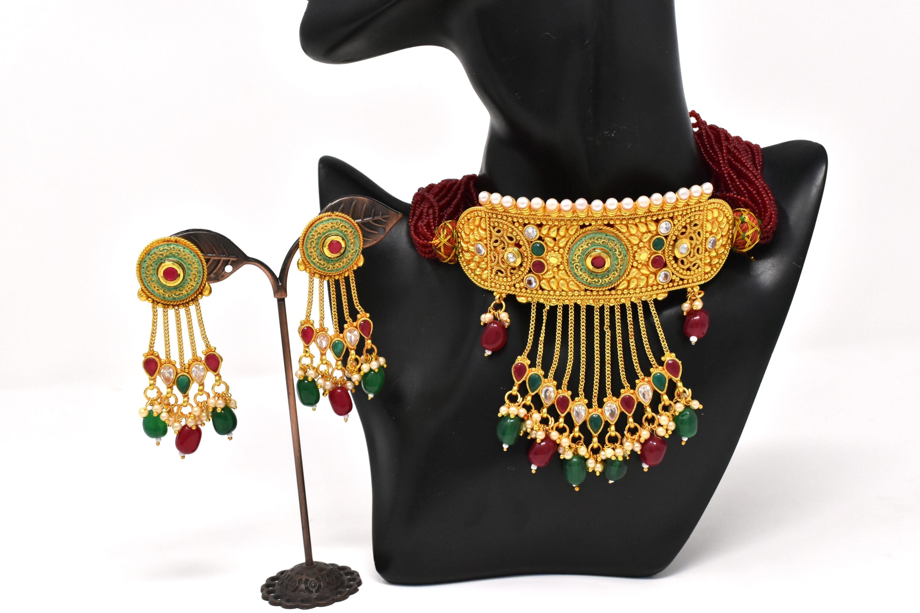 Gold Plated  Rajasthani Mint Color Aad
