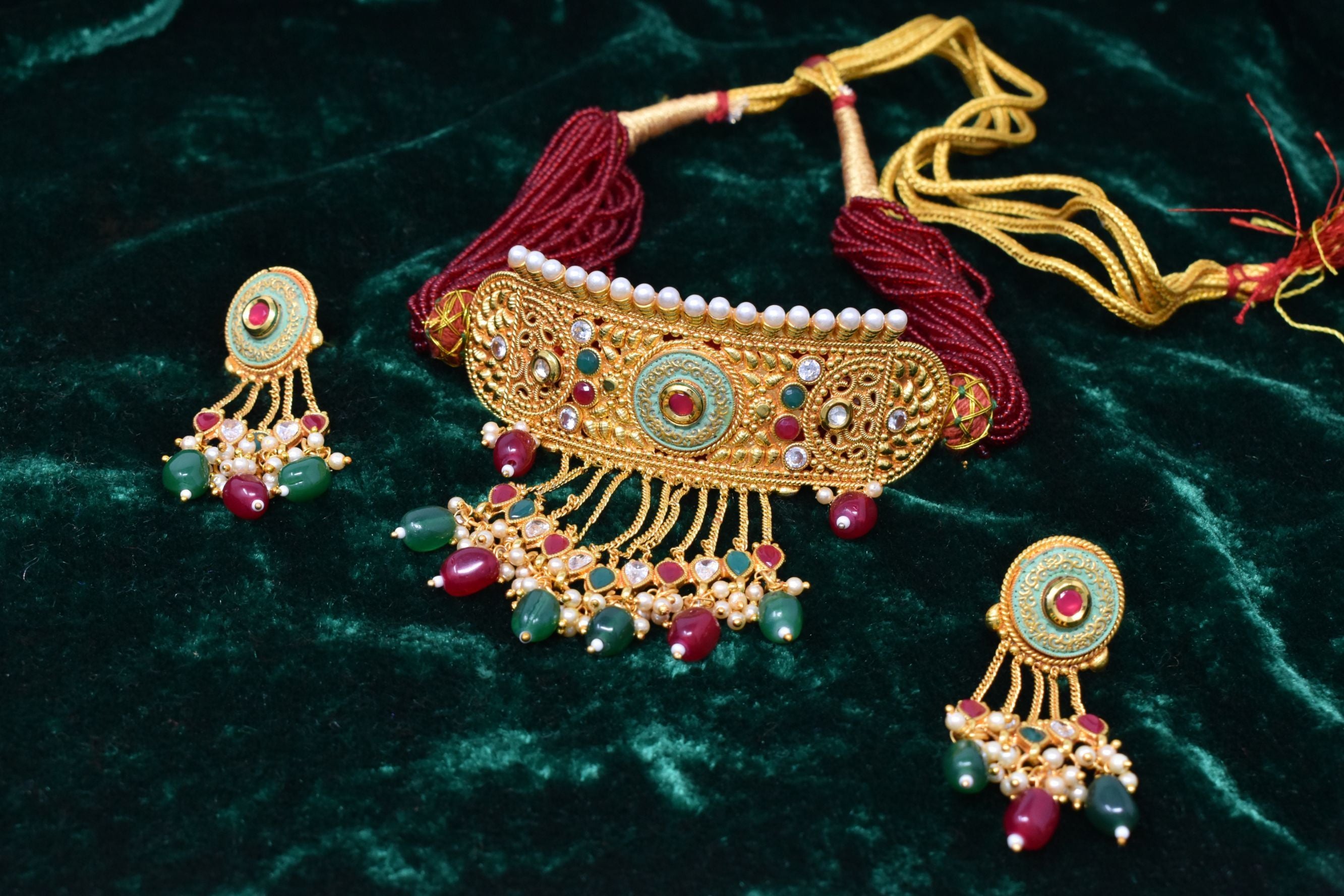 Indian Jewellery from Meira Jewellery:Rajasthani Jewellery,Ethnic Gold Plated  Rajasthani Royal Mint Color Meeanakari Aad