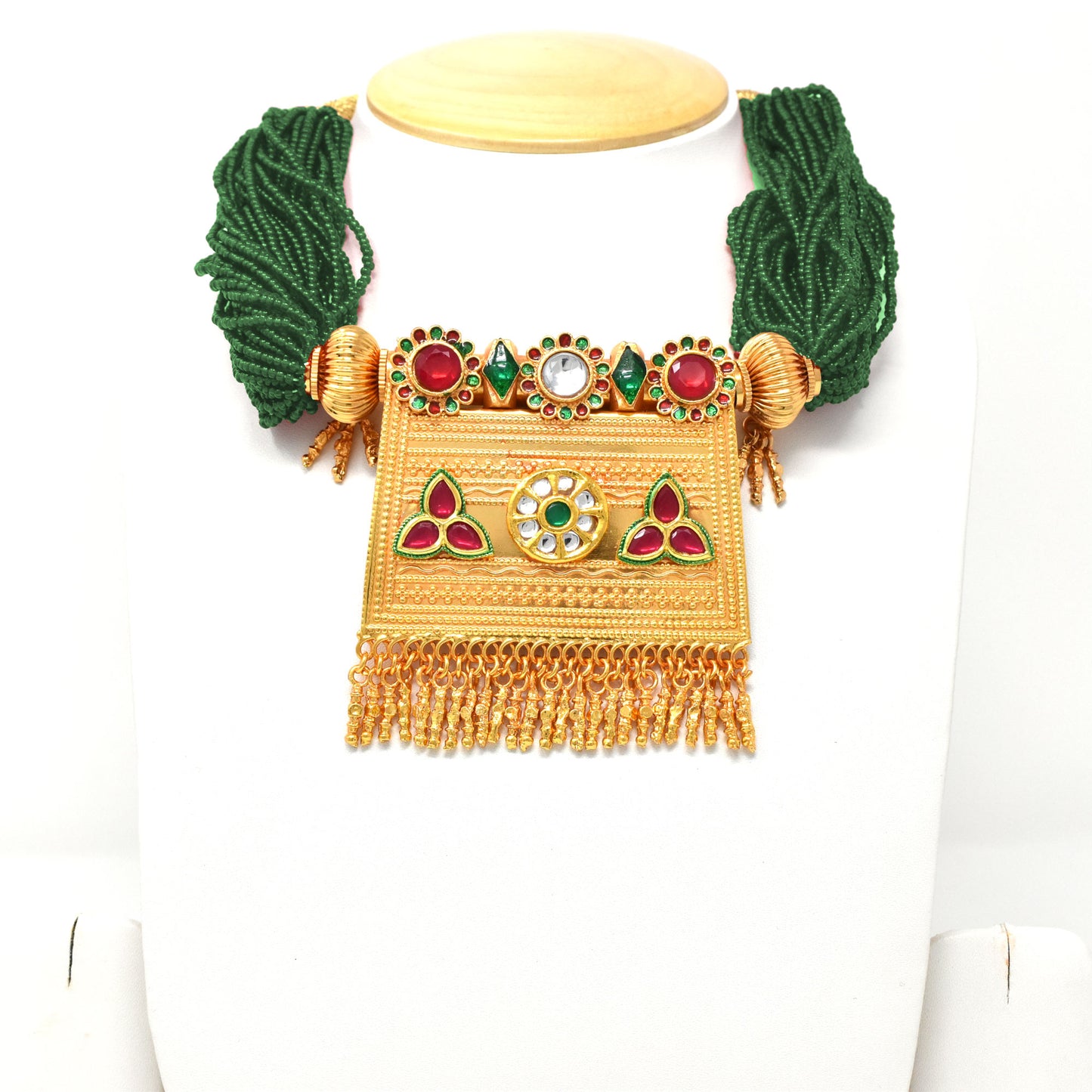 Designer Gold Plated  Kundan Work  Green Rajputi Timaniya