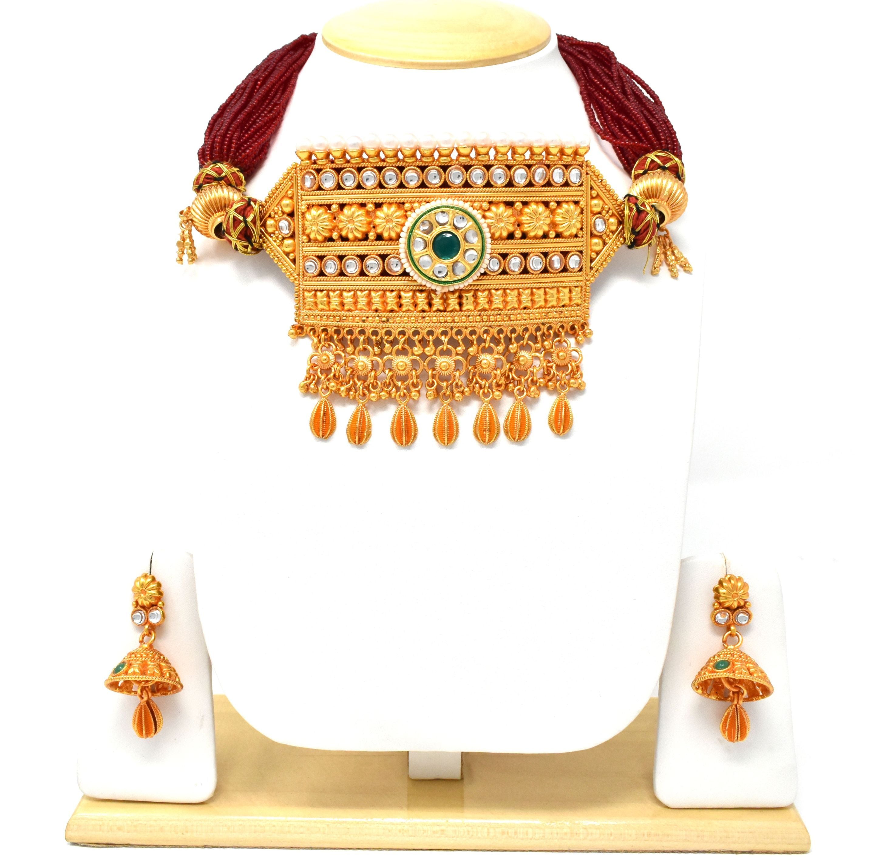 Gold Plated Green Timaniya set Exclusively for Rajputi Ladies.