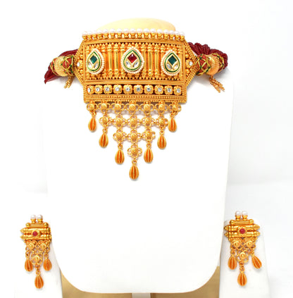 Traditional Premium Design Gold Plated Maroon color Rajputi Timaniya.