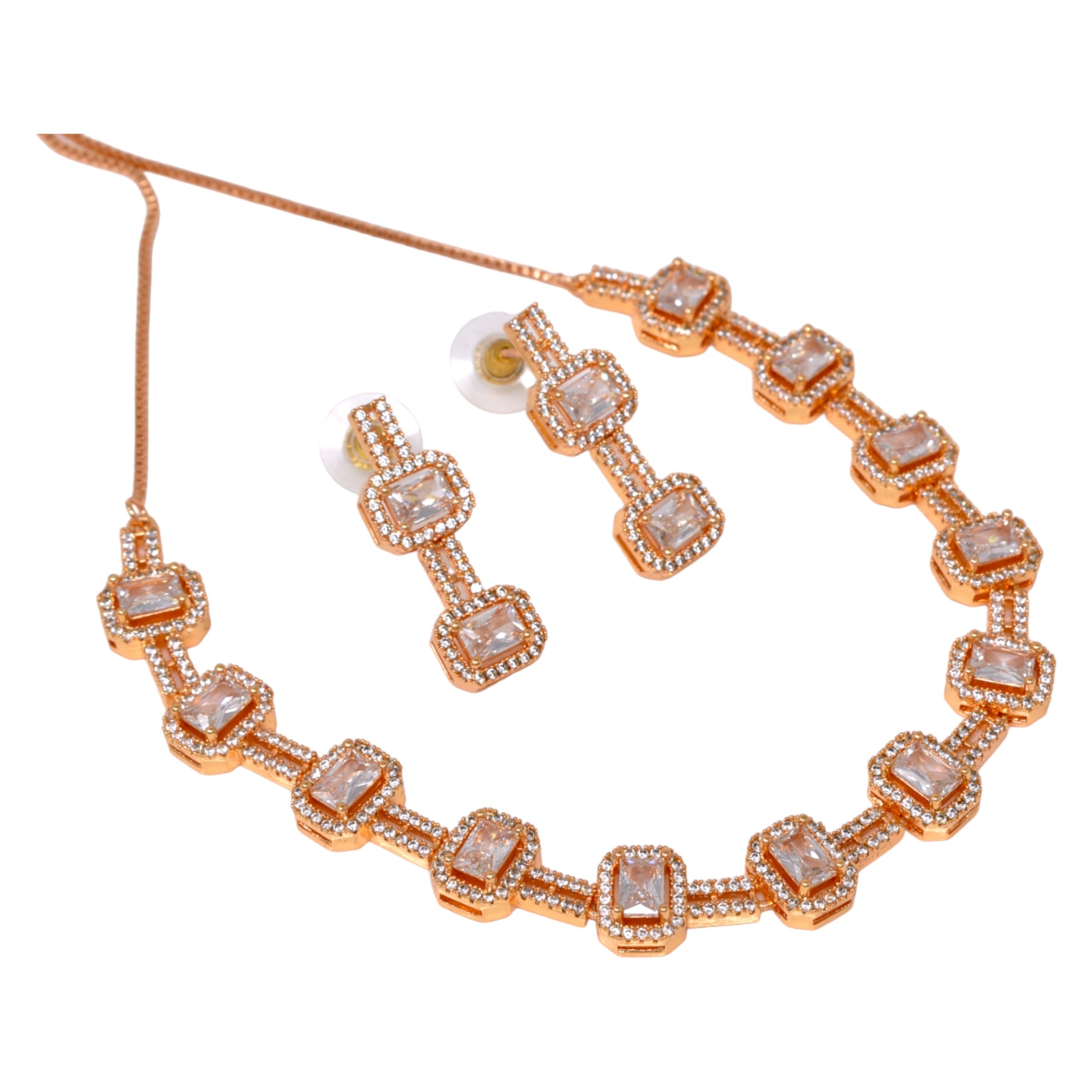 American Diamond embedded Rose Gold plated Neck Set for Women