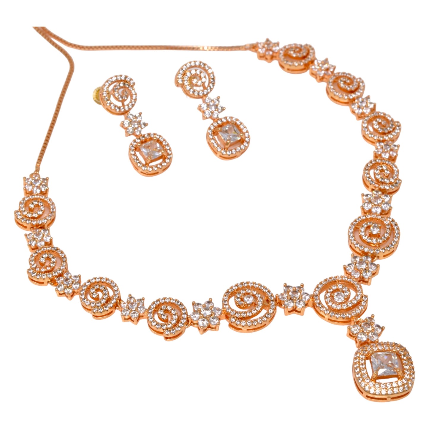 American Diamond embedded Rose Gold plated Neck Set for Women