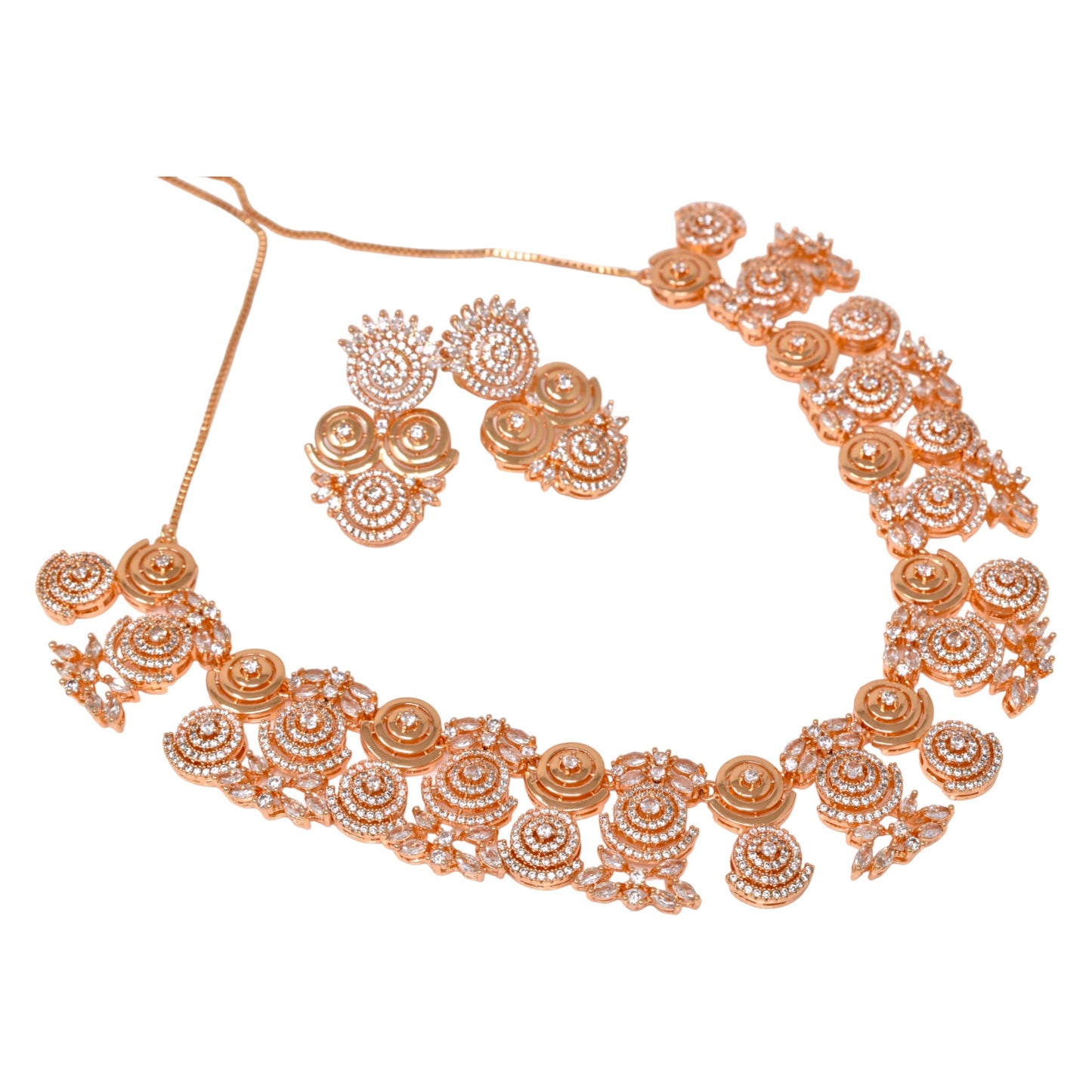 American Diamond embedded Rose Gold plated Neck Set for Women