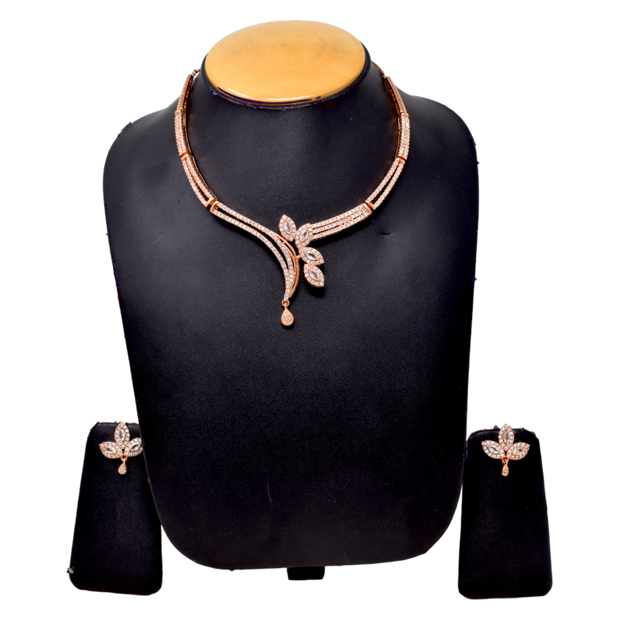 American Diamond embedded Rose Gold plated Neck Set for Women