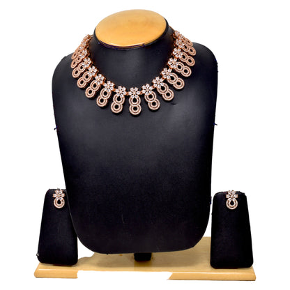 American Diamond embedded Rose Gold plated Neck Set for Women