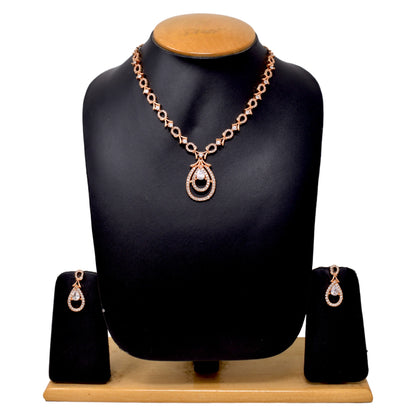 American Diamond embedded Rose Gold plated Neck Set for Women