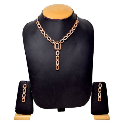 American Diamond embedded Rose Gold plated Neck Set for Women