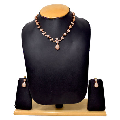 American Diamond embedded Rose Gold plated Neck Set for Women