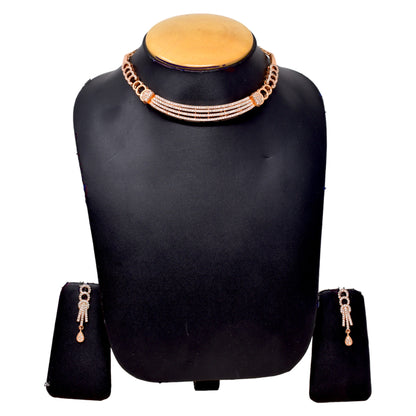 American Diamond embedded Rose Gold plated Neck Set for Women