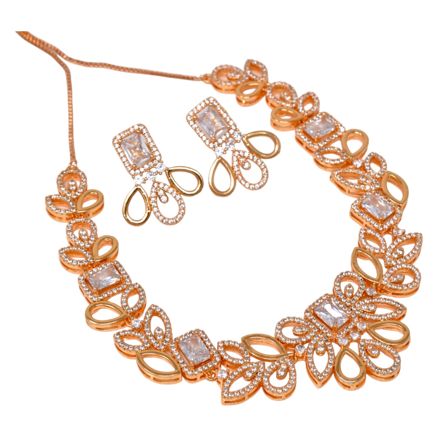 American Diamond embedded Rose Gold plated Neck Set for Women