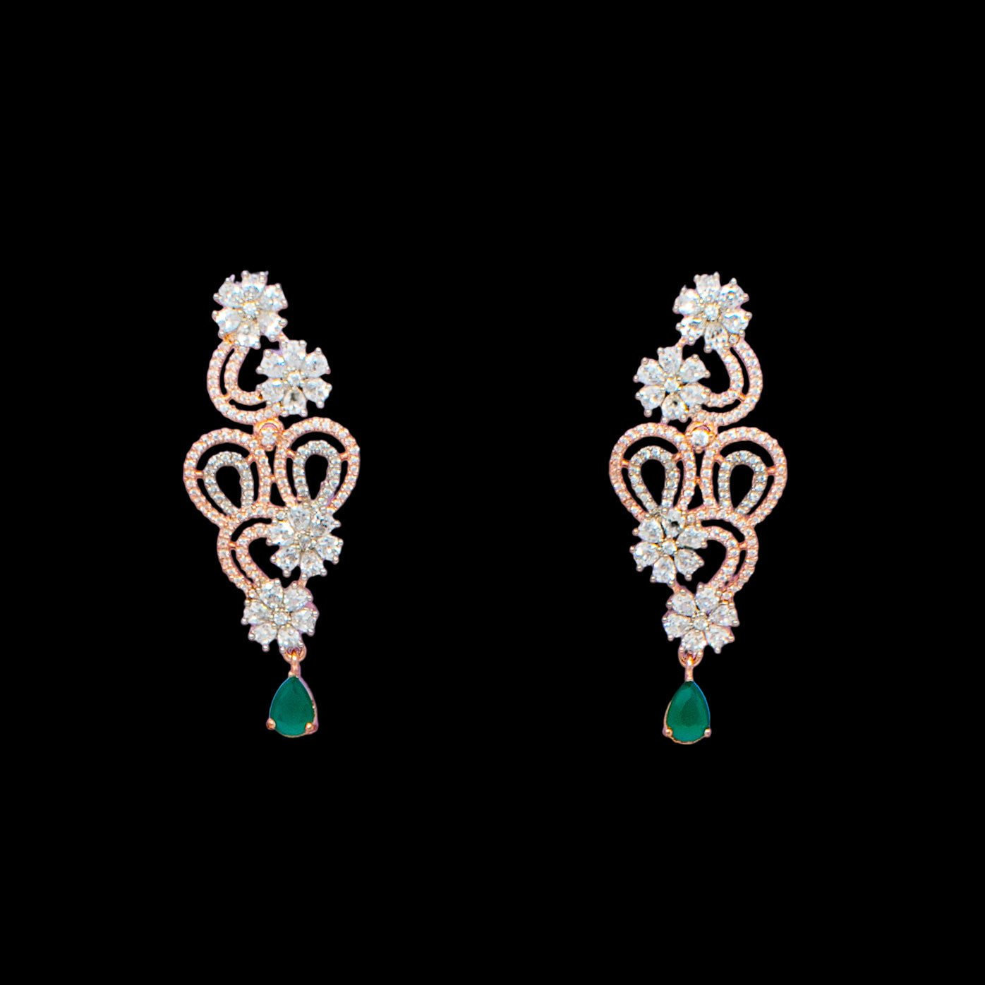 American Diamond embedded Rose Gold plated party wear Set for Women  (Green)