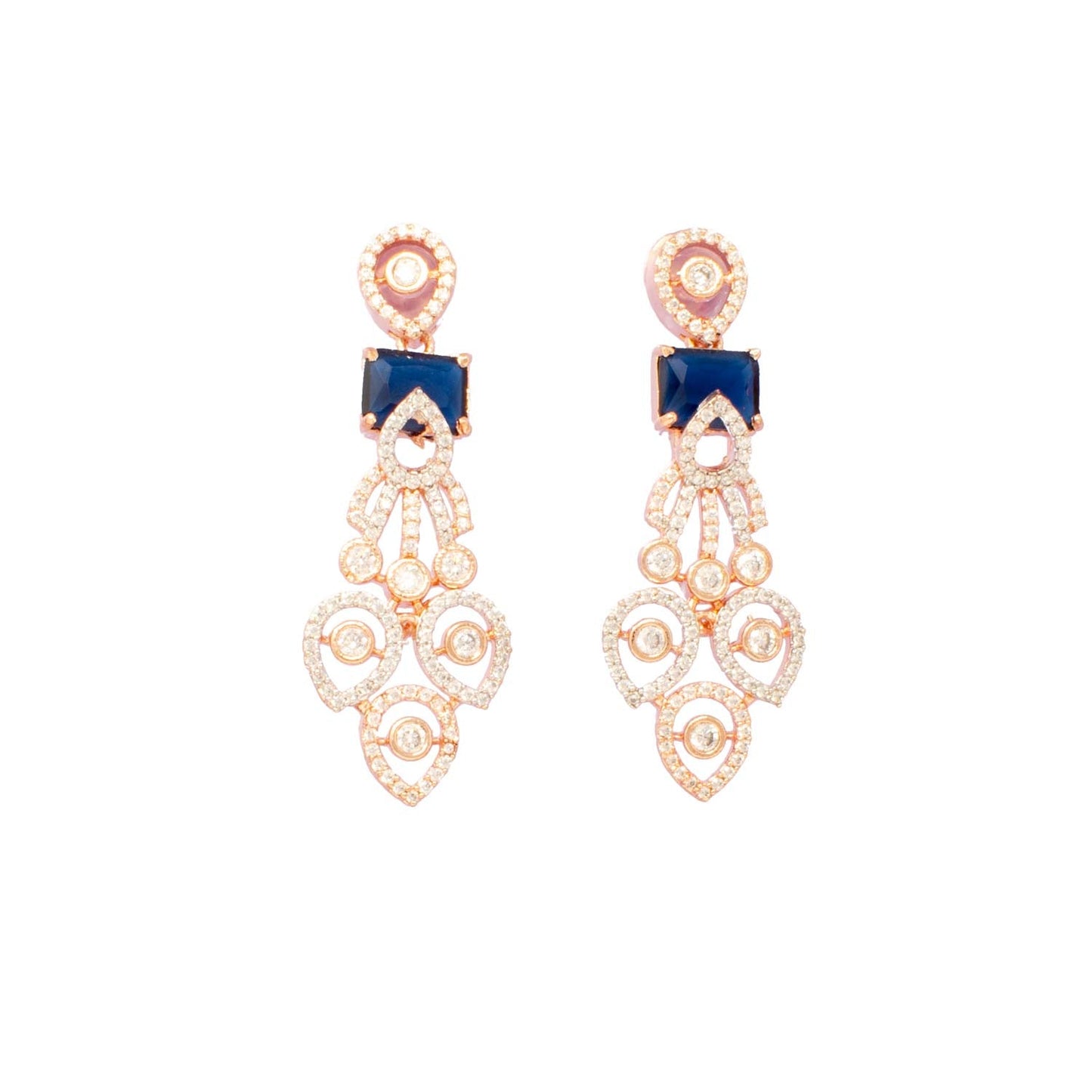 American Diamond embedded Rose Gold plated party wear Set for Women  (Blue)