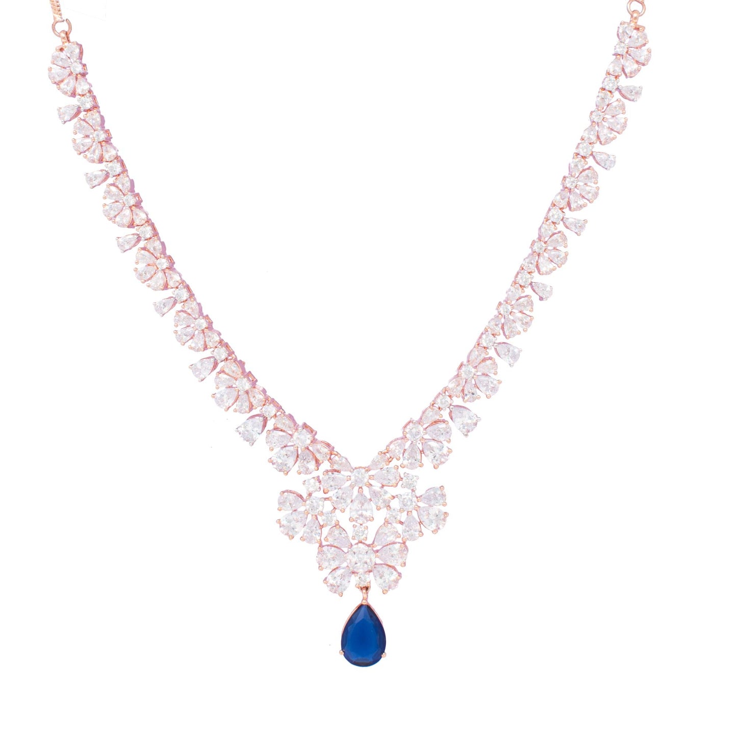 American Diamond embedded Rose Gold plated party wear Set for Women  (Blue)