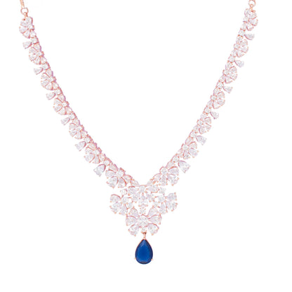 American Diamond embedded Rose Gold plated party wear Set for Women  (Blue)