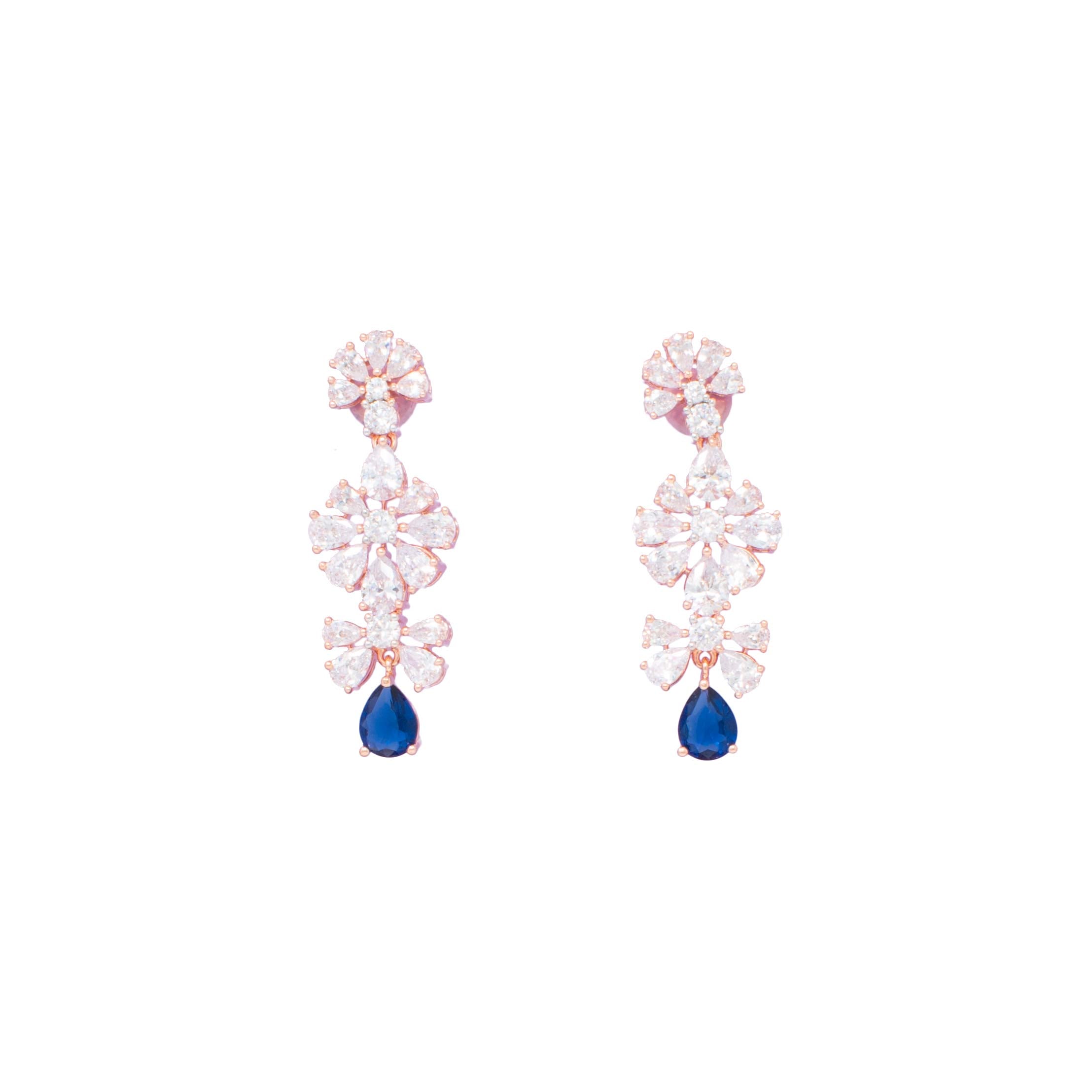 American Diamond embedded Rose Gold plated party wear Set for Women  (Blue)