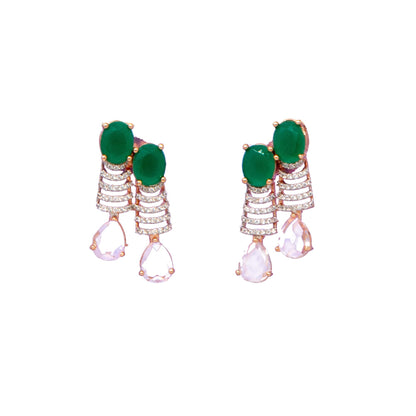 American Diamond embedded Rose Gold plated party wear Set for Women  (Green)